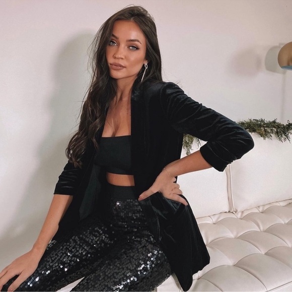 NBD x Marianna Hewitt Maeve Pant in Black high waist Sequin Flare sz Medium - Picture 6 of 11